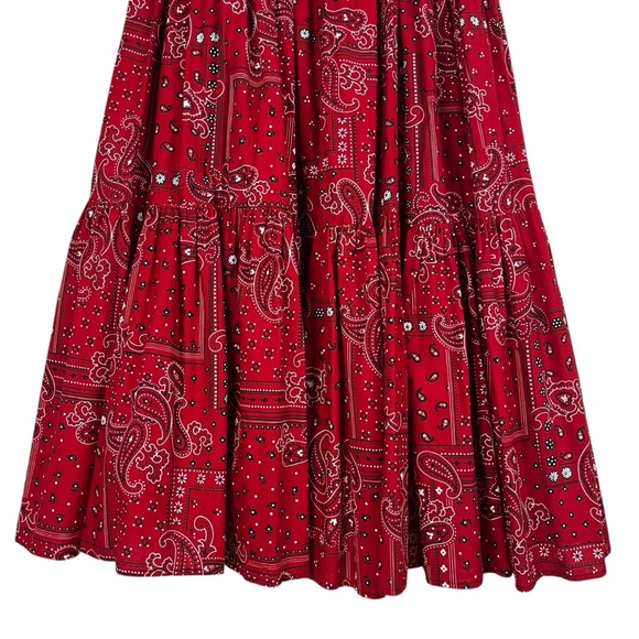 VINTAGE VRG SPORT Red Paisley Bandana Print Tiered Maxi Skirt Elastic Waist MED - Picture 5 of 12